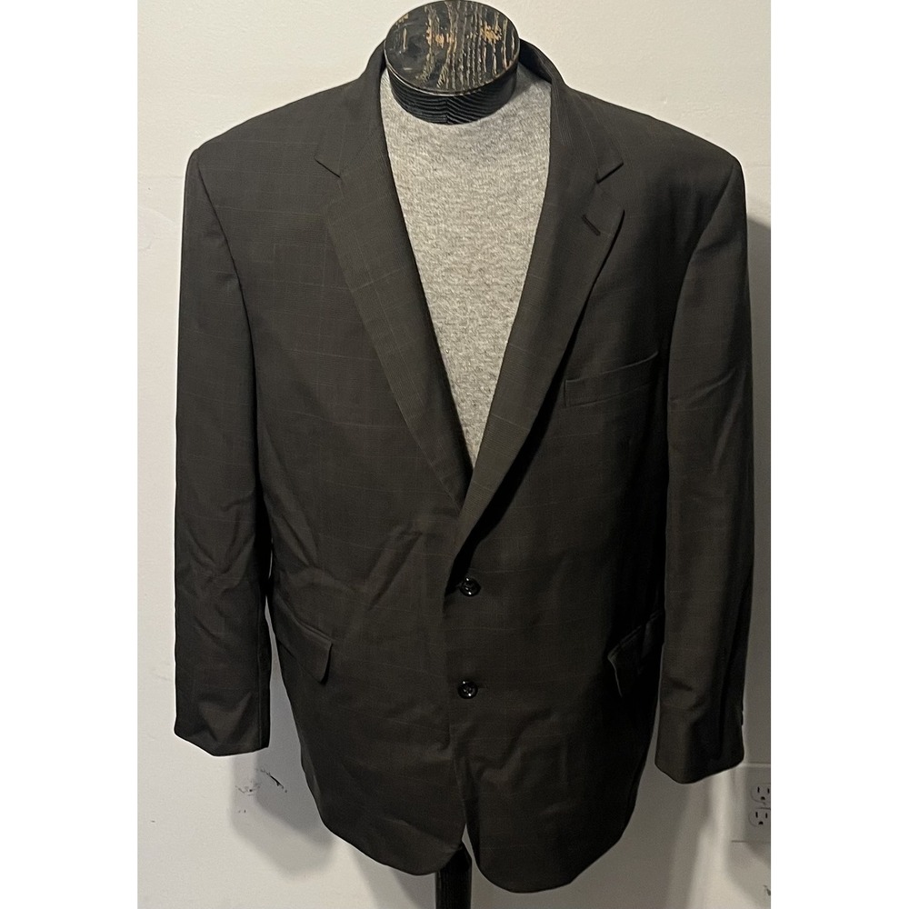 Jos. A.‎ Bank Suit Mens 48R 42x30 Brown Plaid 100% Wool 2 Piece Business Express